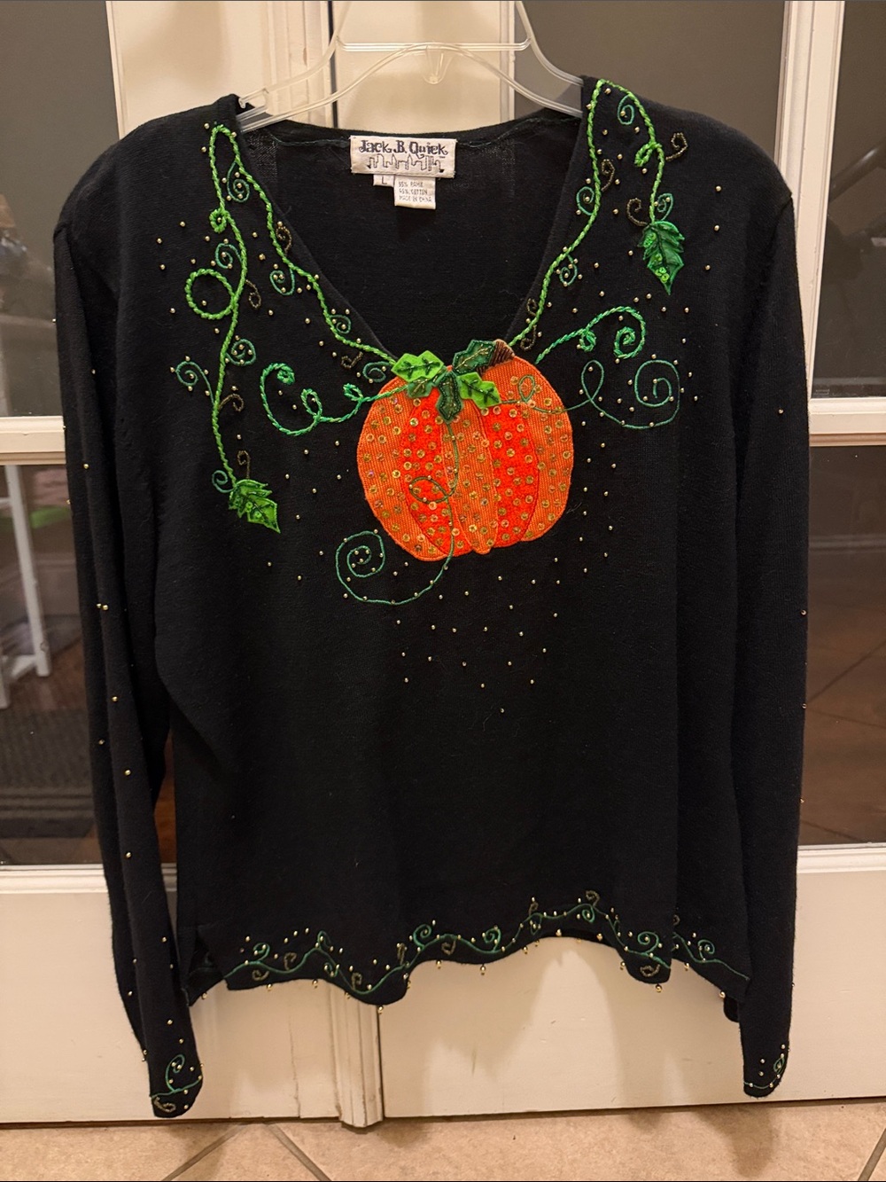 Jack B. Quick Black Long-Sleeve Pumpkin Embellished Sweater Top